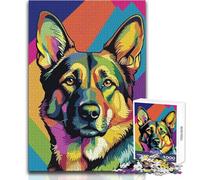 Puzzle de 1000 pièces représentant Un Berger Allemand coloré,Style Pop Art,idéal pour Les Adolescents Un Jeu éducatif et ludique pour résoudre des problèmes,Une Excellente idée Cadeau 38x26cm