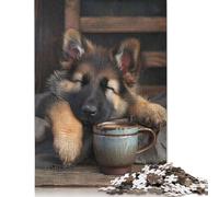 Puzzle de 1000 pièces représentant Un Berger Allemand et Un café, pour Adultes. Puzzle de 1000 pièces, défi Difficile, 38 x 26 cm.