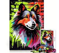 Puzzle de 1000 pièces représentant Un Berger des Shetland et des Graffitis, idéal pour Les Adolescents Jouet Intelligent, découpe précise, Cadeau de Saison 38x26cm