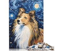 Puzzle de 1000 pièces représentant Un Berger des Shetland la Nuit, pour Adultes et Adolescents. Puzzle en Bois. Idée Cadeau Parfaite pour Les Adultes. 1000 pièces (75 x 50 cm).