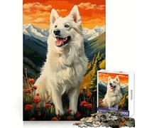 Puzzle de 1000 pièces représentant Un Berger Suisse Blanc dans Un Paysage de Montagne Idéal pour se détendre, avec des Bords précis et Un Cadeau Symbolique (50x75cm)