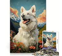 Puzzle de 1000 pièces représentant Un Berger Suisse Blanc dans Une Prairie de Montagne, idéal pour Adultes Un Exercice Mental Relaxant et apaisant, Parfait comme Cadeau de Noël (50x75cm)