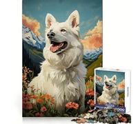 Puzzle de 1000 pièces représentant Un Berger Suisse Blanc dans Une Prairie de Montagne, idéal pour Les Adolescents Découpe Impeccable, Facile à remémorer et Parfait comme Cadeau (38x26cm)