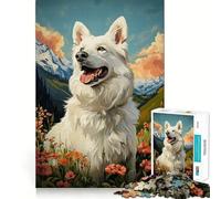 Puzzle de 1000 pièces représentant Un Berger Suisse Blanc dans Une Prairie de Montagne Jeu Amusant et Facile à mémoriser Pièces nettes et sans bavures Format Portable et idéal pour Les Voyages