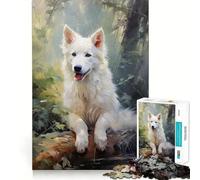 Puzzle de 1000 pièces représentant Un Berger Suisse Blanc Développe la mémoire,ludique et de qualité Professionnelle pour stimuler l'esprit (38x26cm)