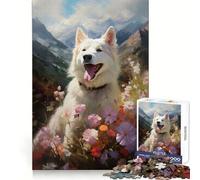 Puzzle de 1000 pièces représentant Un Berger Suisse Blanc, idéal pour Les Adolescents développe la logique, se détend et s’Offre à eux Un Cadeau de Noël idéal (50x75cm)