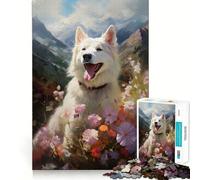 Puzzle de 1000 pièces représentant Un Berger Suisse Blanc Jeu de mémoire Amusant Bords Lisses,Assemblage Parfait Une façon divertissante d'occuper Les Heures vides (38x26cm)