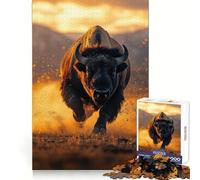 Puzzle de 1000 pièces représentant Un Bison chargeant au Coucher du Soleil,idéal pour Adultes Découpe Uniforme, pour stimuler la mémoire,se détendre et créer Une Ambiance ludique Idée Cadeau de Noël