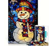 Puzzle de 1000 pièces représentant Un Bonhomme de Neige en vitrail, Un Jeu Difficile pour Adultes, Un Cadeau Artistique aux découpes précises et Amusantes 38x52cm