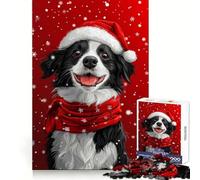 Puzzle de 1000 pièces représentant Un Border Collie avec Un Bonnet de Père Noël,idéal pour Les Adolescents Stimulation cérébrale,détente et Bien-être Cadeau de qualité supérieure pour Les fêtes
