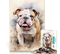 Puzzle de 1000 pièces représentant Un Bouledogue à l'aquarelle,Jeu de Construction sans Espace,Ajustement Parfait,activité gratifiante pour Les Jours de Pluie (38x52cm)
