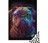 Puzzle de 1000 pièces représentant Un Bouledogue à Lunettes, idéal pour Adultes. Jeu de décompression en Papier, Format 38 x 26 cm. Un Vrai défi !