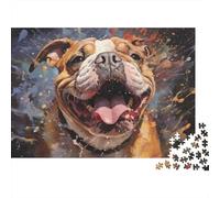 Puzzle de 1000 pièces représentant Un Bouledogue Anglais Souriant, Un Jeu éducatif pour Adultes, idéal pour la décoration intérieure et Les Anniversaires (Niveau de difficulté élevé, 38 x 26 cm).