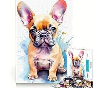 Puzzle de 1000 pièces représentant Un Bouledogue français à l'aquarelle Découpe Laser pour Un Assemblage Parfait Activité de Partage et de Concentration idéale pour Les Proches (38x52cm)