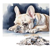 Puzzle de 1000 pièces représentant Un Bouledogue français à l'aquarelle, en Bois, Jeu éducatif pour Adultes, 1000 pièces (75 x 50 cm)