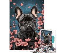 Puzzle de 1000 pièces représentant Un Bouledogue français et des Fleurs de Cerisier idéal pour Les Adolescents et Les Adultes Jeu Familial Stimulant et Amusant à Faire à la Maison (38x52cm)