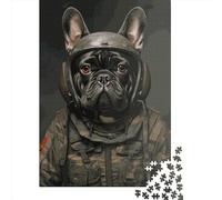 Puzzle de 1000 pièces représentant Un Bouledogue français Soldat, Format carré, pour Adultes et décoration intérieure (38 x 26 cm).