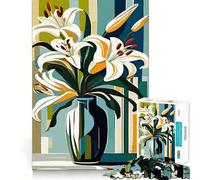 Puzzle de 1000 pièces représentant Un Bouquet de lys stylisé dans Un Vase idéal pour Les Adolescents Jeu de logique Clair Facile à résoudre et à apprécier Découpe Parfaite Cadeau d'anniversaire