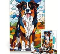 Puzzle de 1000 pièces représentant Un Bouvier Bernois en vitrail pour Adultes Jouet Intelligent et apaisant Découpe précise Objet de Collection 38x26cm