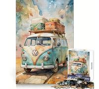 Puzzle de 1000 pièces représentant Un Bus Volkswagen Aquarelle avec Bagages,idéal pour Les Adolescents,l'entraînement de la mémoire,Une évasion paisible,Une découpe Impeccable et Un Cadeau d'hiver