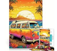 Puzzle de 1000 pièces représentant Un Bus VW rétro pour la Plage, idéal pour Les Adultes Jeu de réflexion et d'activité à la Maison Découpe Lisse Surprise de Noël (38x52cm)