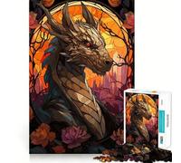 Puzzle de 1000 pièces représentant Un Buste de Dragon en vitrail, idéal pour Les Adolescents Développe la mémoire, Offre Un Divertissement Silencieux et des Bords précis Cadeau Artistique 38x52cm