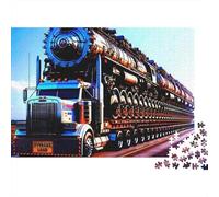 Puzzle de 1000 pièces représentant Un Camion de Transport Lourd, Un Train et Un véhicule Hybride. Jeu éducatif pour Adultes, Belle décoration, défi, Anniversaire. Dimensions : 70 x 50 cm.