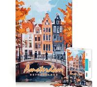 Puzzle de 1000 pièces représentant Un Canal d'Amsterdam Jeu de réflexion interactif pour la Maison,sans espaces et avec Un Assemblage précis (50x75cm)