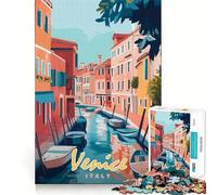 Puzzle de 1000 pièces représentant Un Canal de Venise Jeu Amusant et Technique de découpe Laser avancée Jouet d'intérieur divertissant pour Les Vacances (38x52cm)