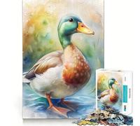 Puzzle de 1000 pièces représentant Un Canard à l'aquarelle Jeu de mémoire Amusant Bords Lisses,Assemblage Parfait Une façon divertissante d'occuper Les Heures vides (38x52cm)