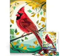 Puzzle de 1000 pièces représentant Un Cardinal stylisé dans Une forêt colorée, idéal pour Les Adultes, pour stimuler la mémoire et Partager Un Moment de Joie en Famille 38x52cm