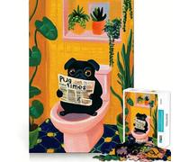 Puzzle de 1000 pièces représentant Un Carlin lisant Le Journal aux Toilettes, idéal pour Les Adolescents, pour stimuler la mémoire, Jouer à l'intérieur et Offrir en Cadeau (38x26cm)