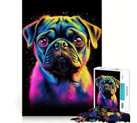 Puzzle de 1000 pièces représentant Un Carlin néon, idéal pour Adultes, Jeu de réflexion et de détente, Montage Facile, Cadeau de Saison (38x52cm)