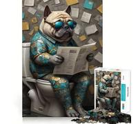 Puzzle de 1000 pièces représentant Un Carlin sur Les Toilettes pour Adultes, idéal pour développer la mémoire, se détendre à la Maison, Bords Nets et Cadeau élégant (38x26cm)