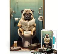 Puzzle de 1000 pièces représentant Un Carlin sur Les Toilettes, pour Adultes, Jouet Intelligent, activité à Domicile, découpe précise, décoration Murale (38x52cm)