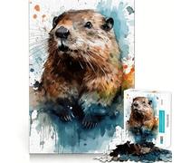 Puzzle de 1000 pièces représentant Un Castor à l'aquarelle Jeu Amusant et Technique de découpe Laser avancée Jouet d'intérieur divertissant pour Les fêtes (38x52cm)