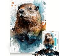 Puzzle de 1000 pièces représentant Un Castor à l'aquarelle pour Adultes Jeu de Concentration Découpe de précision Bords Lisses Défi Amusant pour Passer Le Temps (50x75cm)