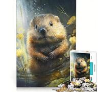Puzzle de 1000 pièces représentant Un Castor à l'eau, Jeu de réflexion, décoration intérieure, avec des pièces de Formes aléatoires Parfaitement emboîtables 50x75cm