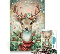 Puzzle de 1000 pièces représentant Un cerf à l'aquarelle avec des Baies et Une écharpe,idéal pour Les Adolescents Jeu Stimulant l'esprit,Solide et Facile à Assembler Activité,Parfaite pour Une soirée