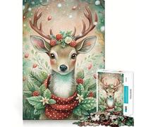 Puzzle de 1000 pièces représentant Un cerf à l'aquarelle avec des Baies et Une écharpe Jeu de Concentration mentale,découpe de précision,Bords Lisses,Jeu de Construction de Liens significatifs