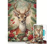 Puzzle de 1000 pièces représentant Un cerf à l'aquarelle avec Feuillage d'hiver,idéal pour Les Adolescents Développe Les capacités mentales,pièces de Taille Uniforme et précises,activité à Faire