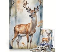 Puzzle de 1000 pièces représentant Un cerf à l'aquarelle dans la forêt,idéal pour Les Adolescents Ce Puzzle est Un Passe-Temps Relaxant et Stimulant,avec Un système de Verrouillage fiable Un Joli