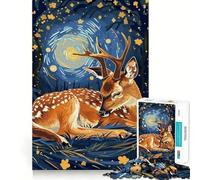 Puzzle de 1000 pièces représentant Un cerf au Repos sous Une Nuit étoilée, idéal pour Adultes Détente et Stimulation cérébrale Pièce de Collection aux Bords précis (38x52cm)