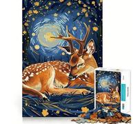 Puzzle de 1000 pièces représentant Un cerf au Repos sous Une Nuit étoilée, idéal pour Les Adolescents Jeu de réflexion et de détente mentale, Cadeau Unique (50x75cm)