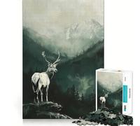 Puzzle de 1000 pièces représentant Un cerf Blanc dans Un Paysage de Montagne,pour Adultes Jeu de mémoire Amusant,Assemblage Solide et sécurisé,activité familiale idéale pour Les soirées (50x75cm)