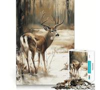 Puzzle de 1000 pièces représentant Un cerf de Virginie dans Les Bois en Hiver,idéal pour Les Adolescents Jeu Stimulant l'esprit,Assemblage Solide et sécurisé,activité de Partage en Famille (38x26cm)