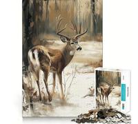 Puzzle de 1000 pièces représentant Un cerf de Virginie dans Les Bois en Hiver,idéal pour Les Adolescents Activité ludique et stimulante pour développer Ses capacités mentales Taille Uniforme