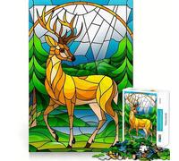 Puzzle de 1000 pièces représentant Un cerf des Bois dans Un vitrail,idéal pour Adultes Jeu de réflexion avec découpe de précision et Bords Lisses Un défi Amusant pour Passer Le Temps (38x26cm)