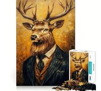 Puzzle de 1000 pièces représentant Un cerf en Costume et des Adolescents en Costume Jeu de logique Solide Loisirs Amusants Bords Transparents Objet de Collection 38x26cm