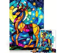 Puzzle de 1000 pièces représentant Un cerf en vitrail, idéal pour Les Adolescents Jeu de logique et de réflexion, apaisant et Amusant, Bords Lisses, Cadeau d'anniversaire 50x75cm